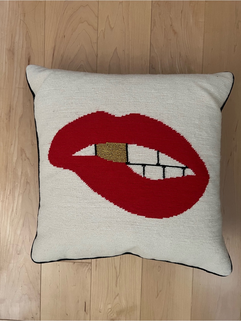 Jonathan Adler Lips Bitten Needlepoint Pillow